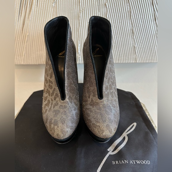 Brian Atwood Fortosa Silver Gold Metallic Caviar Animal Print High Heel Booties - Picture 4 of 8
